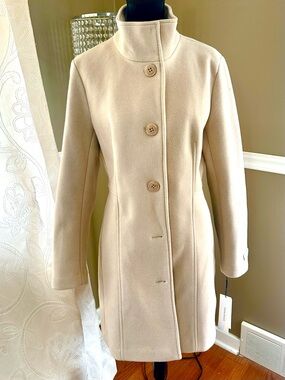 Calvin Klein Beige Single-Breasted Wool Blend Coat